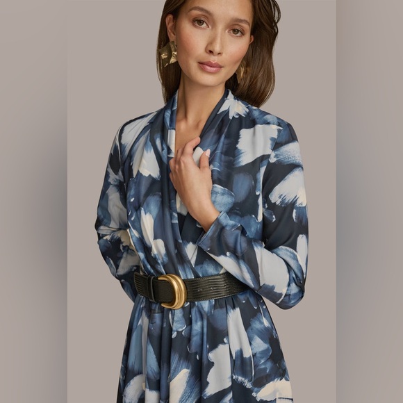 NWT Donna Karan New York FLORAL BELTED A LINE MIDI DRESS Sz 8 - Picture 5 of 14